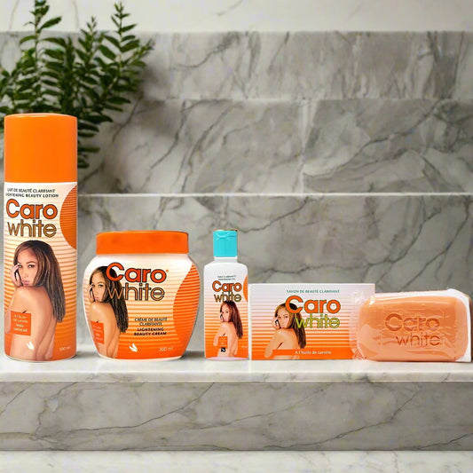Caro White Set (Lotion + Cream 16.9 Oz + Oil 1.7 Oz + Soap 6.3 Oz)